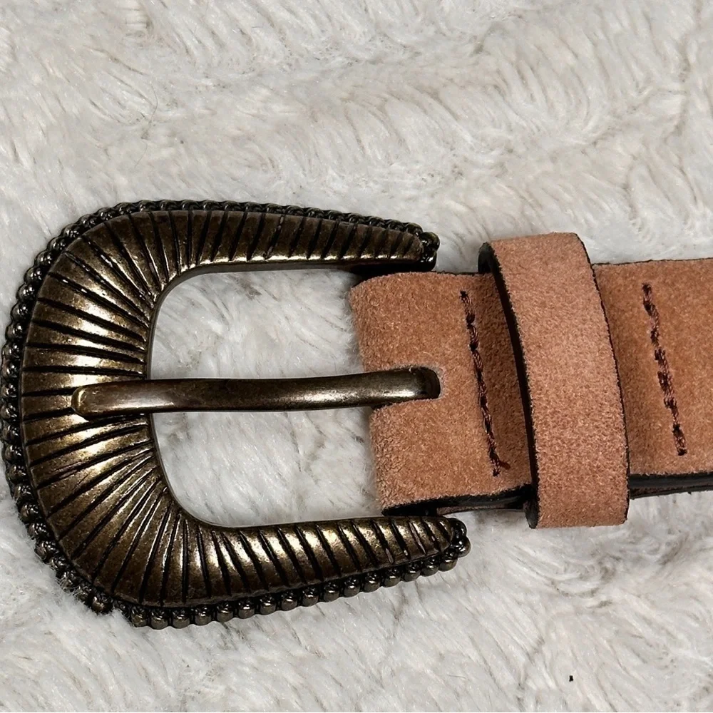 Beige/Tan Suede 100% Leather Belt Women’s Sz S/ M, 32.5